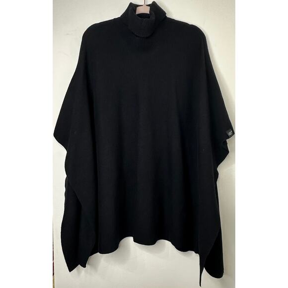 OS Mersea Black Turtleneck Poncho Cozy Knit Cape Sweater Wrap Minimalist Travel - Picture 1 of 6